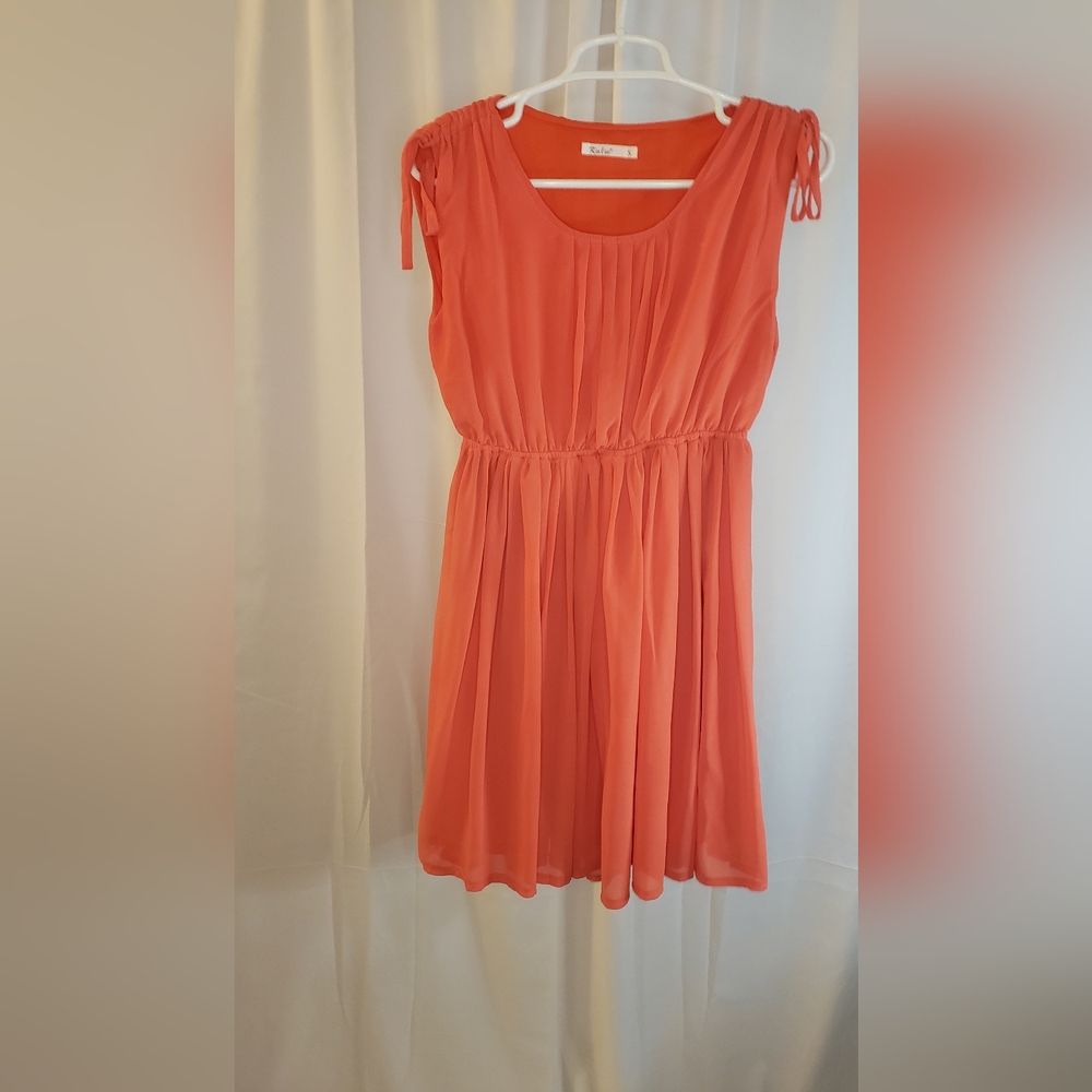 Katie, women's size Small, midi dress, orange, shoulder ties.